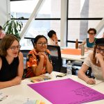 Student researchers take part in a curatorial dreaming workshop in the CRiCS Knowledge Mobilization Lab.